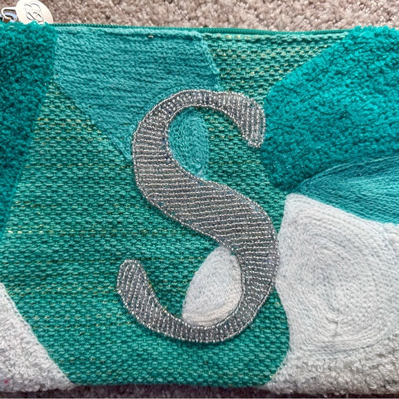 America & Beyond Monogram Pouch Beaded “S” Tufted Embroidery Clutch Wristlet